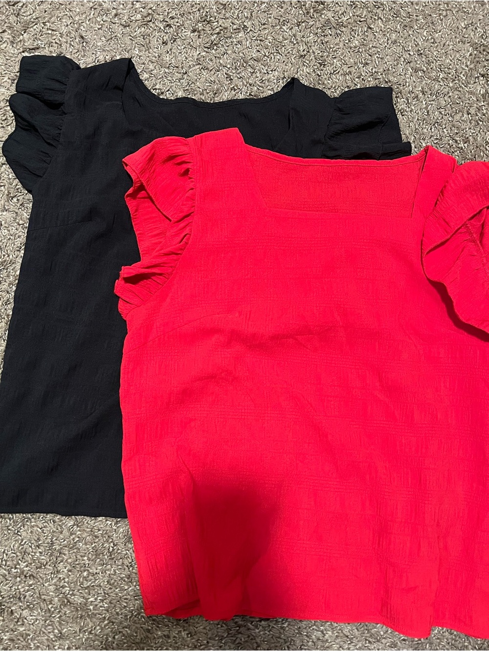 Red and Black Ruffle Sleeve Women's Tops